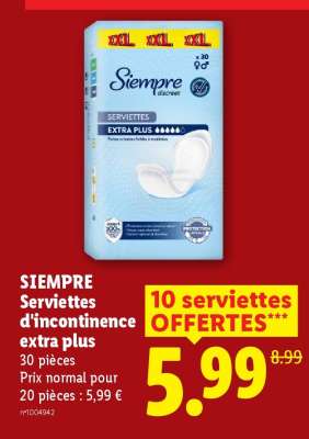 SIEMPRE Serviettes d'incontinence extra plus