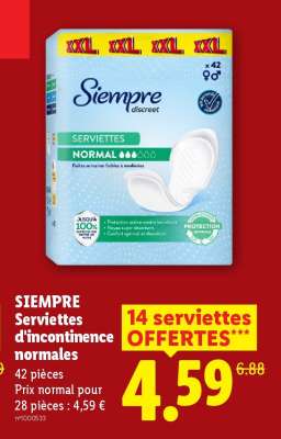 SIEMPRE Serviettes d'incontinence normales