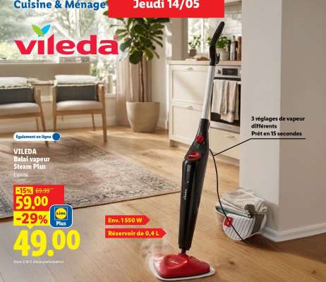 VILEDA Balai vapeur Steam Plus
