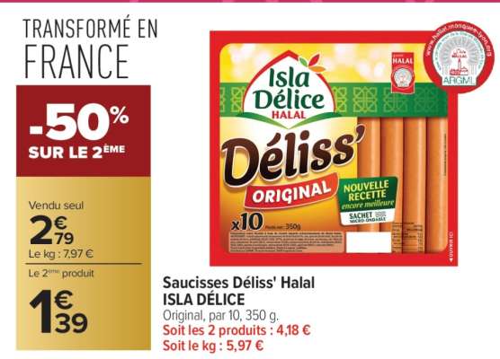 Saucisses Déliss' Halal* ISLA DÉLICE