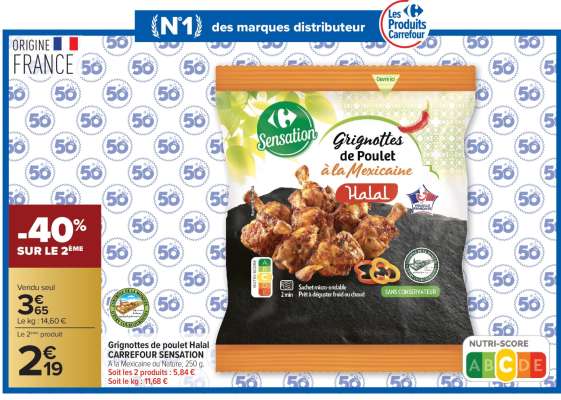 Grignottes de poulet Halal CARREFOUR SENSATION