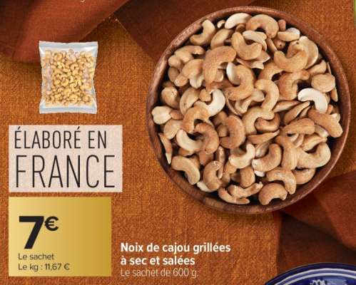 Noix de cajou grillées à sec et salées