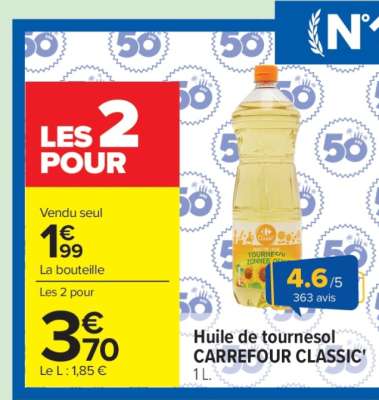 Huile de tournesol CARREFOUR CLASSIC' 1L
