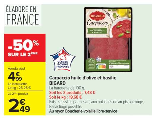 Carpaccio huile d'olive et basilic BIGARD