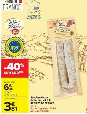Saucisse sèche de l'Ardèche I.G.P. REFLETS DE FRANCE