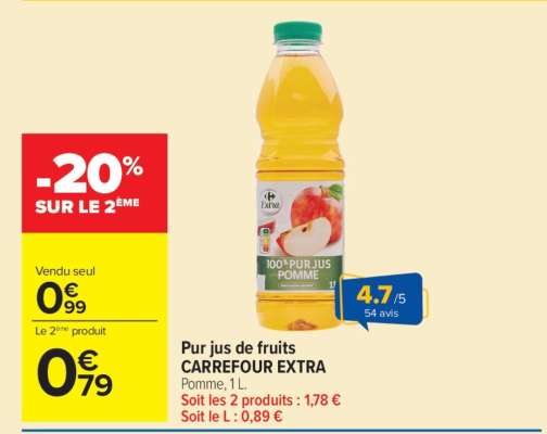Pur jus de fruits CARREFOUR EXTRA