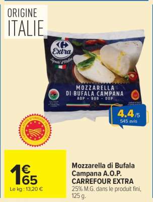 Mozzarella di Bufala Campana A.O.P. CARREFOUR EXTRA