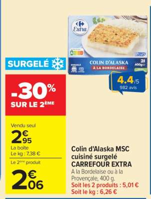 Colin d’Alaska MSC cuisiné surgelé CARREFOUR EXTRA