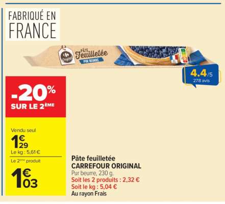 Pâte feuilletée CARREFOUR ORIGINAL
