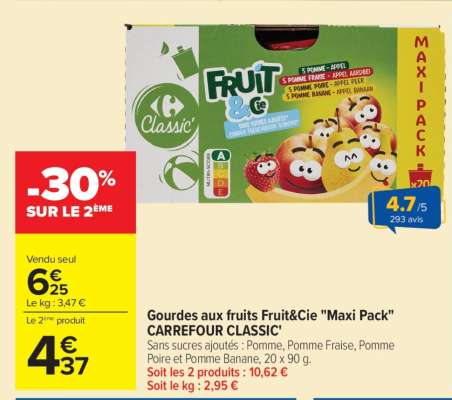 Gourdes aux fruits Fruit&Cie 'Maxi Pack' CARREFOUR CLASSIC