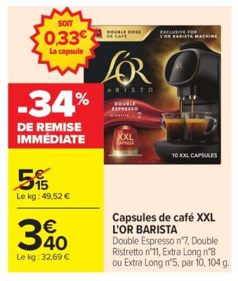 Capsules de café XXL L'OR BARISTA
