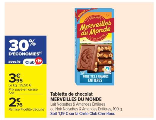 Tablette de chocolat MERVEILLES DU MONDE