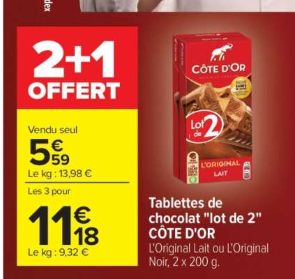 Tablettes de chocolat "Lot de 2" CÔTE D'OR