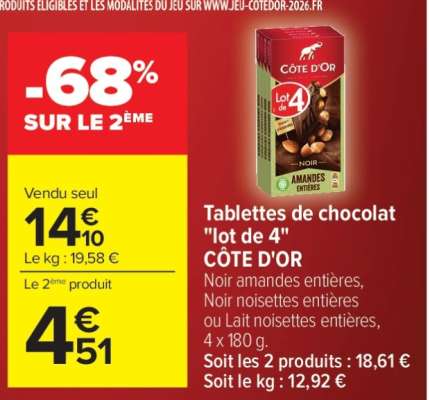 Tablettes de chocolat «Lot de 4» CÔTE D'OR