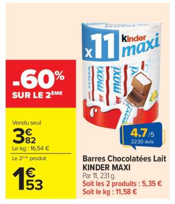 Barres Chocolatées Lait KINDER MAXI