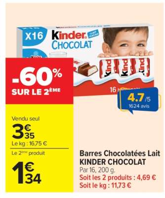 Barres Chocolatées Lait KINDER CHOCOLAT