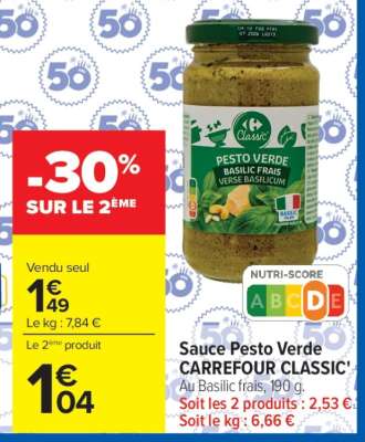 Sauce Pesto Verde CARREFOUR CLASSIC'