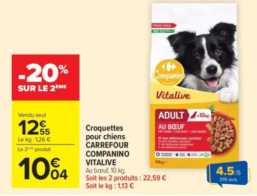 Croquettes pour chiens CARREFOUR COMPANINO VITALIVE