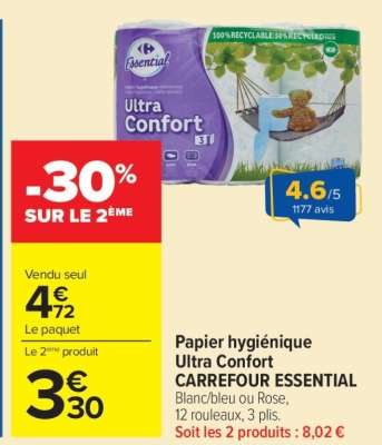 Papier hygiénique Ultra Confort CARREFOUR ESSENTIAL
