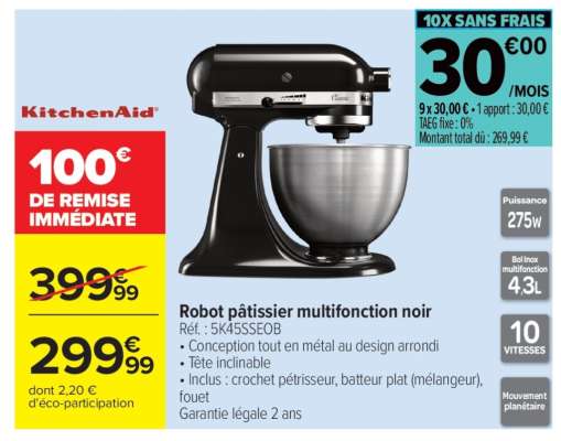 Robot pâtissier multifonction noir