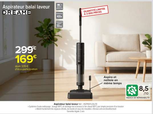 Aspirateur balai laveur