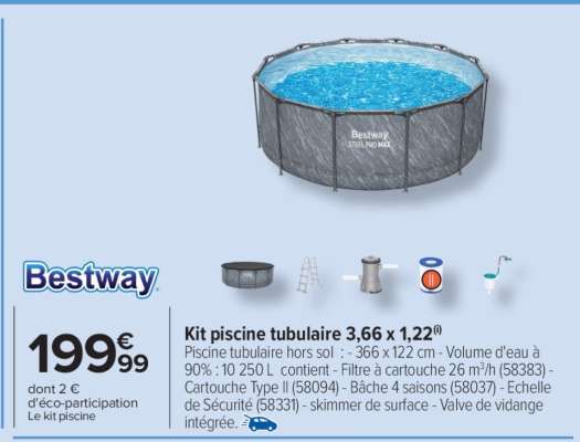 Kit piscine tubulaire 3,66 x 1,22