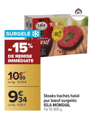 Steaks hachés halal pur boeuf surgelés ISLA MONDIAL