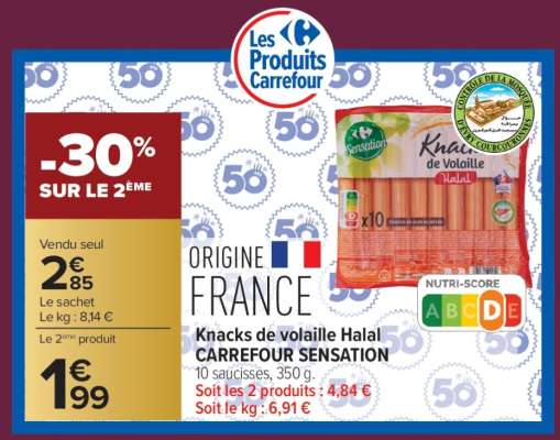 Knacks de volaille Halal CARREFOUR SENSATION