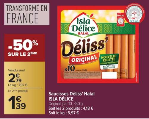 Saucisses Déliss' Halal* ISLA DÉLICE