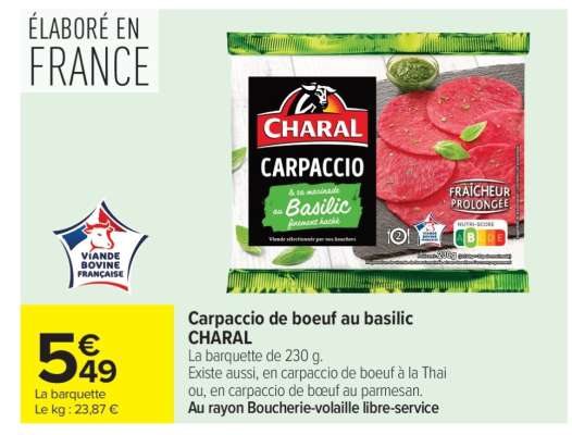 Carpaccio de boeuf au basilic CHARAL