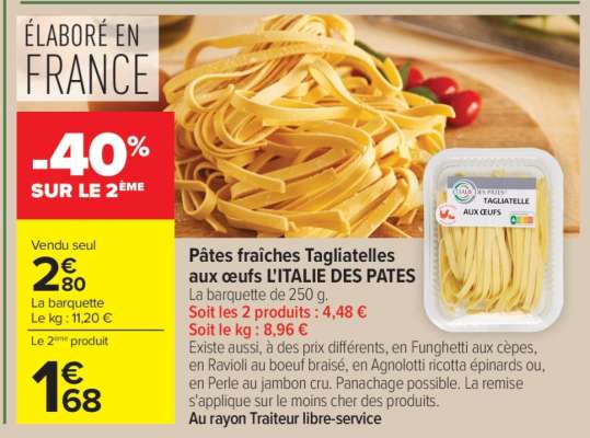 Pâtes fraîches Tagliatelles aux oeufs L'ITALIE DES PÂTES