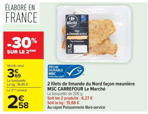 2 Filets de limande du Nord façon meunière MSC CARREFOUR Le Marché