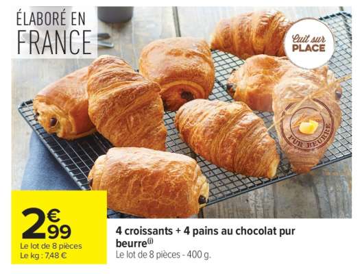 4 Croissants + 4 Pains au chocolat pur beurre