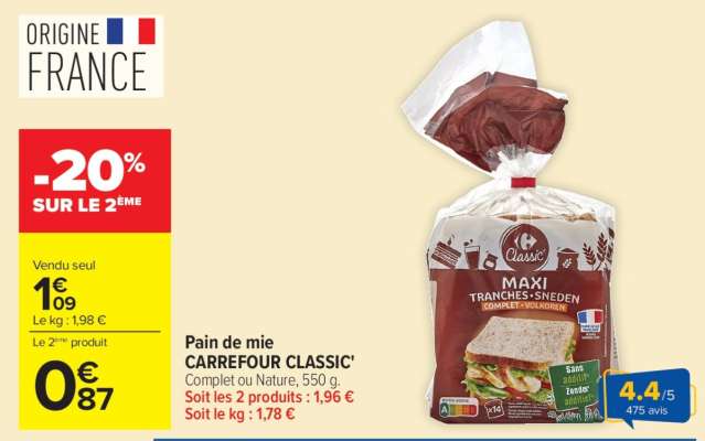 Pain de mie Carrefour Classic'