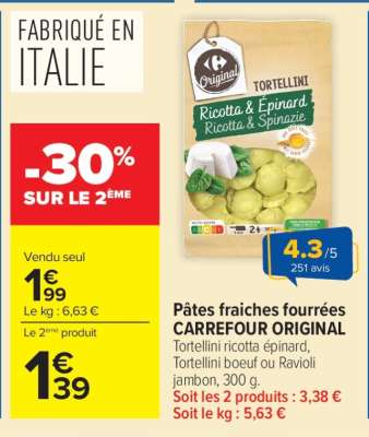 Pâtes fraîches fourrées CARREFOUR ORIGINAL