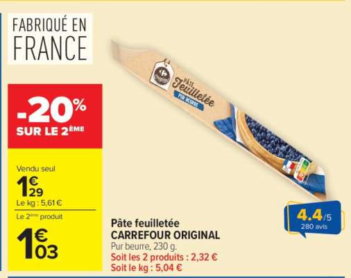Pâte feuilletée CARREFOUR ORIGINAL
