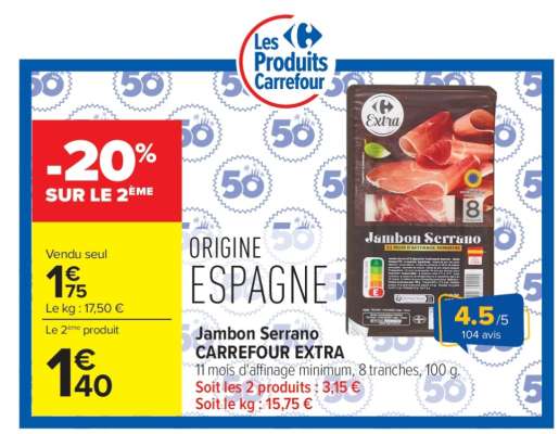 Jambon Serrano CARREFOUR EXTRA