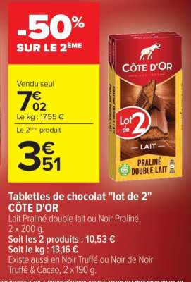 Tablettes de chocolat "Lot de 2" CÔTE D'OR