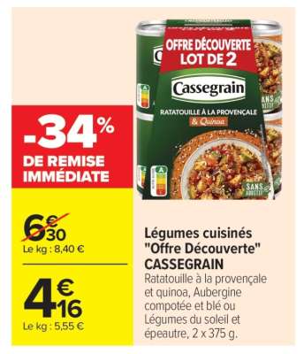 Légumes cuisinés "Offre Découverte" CASSEGRAIN