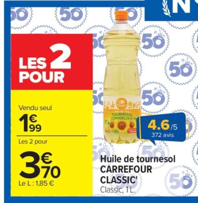 HUILE DE TOURNESOL CARREFOUR CLASSIC