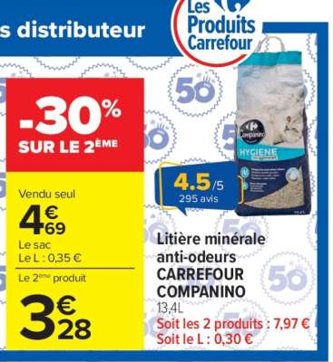 Litière minérale anti-odeurs CARREFOUR COMPANINO