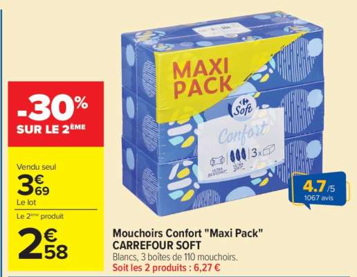 Mouchoirs Confort «Maxi pack» CARREFOUR SOFT