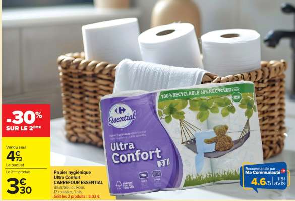 Papier hygiénique Ultra Confort CARREFOUR ESSENTIAL