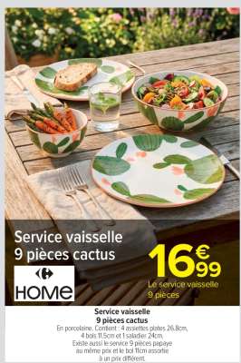 Service vaisselle 9 pièces cactus