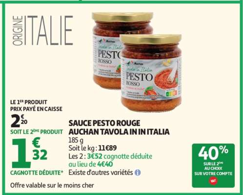 SAUCE PESTO ROUGE AUCHAN TAVOLA IN IN ITALIA