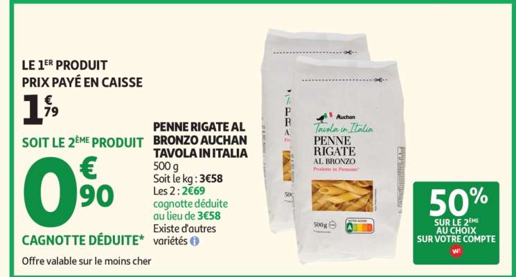 PENNE RIGATE AL BRONZO AUCHAN TAVOLA IN ITALIA