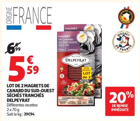 LOT DE 2 MAGRETS DE CANARD DU SUD-OUEST SÉCHÉS TRANCHÉS DELPEYRAT