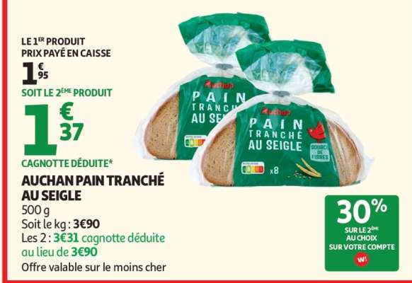 AUCHAN PAIN TRANCHÉ AU SEIGLE
