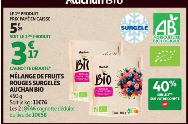 MÉLANGE DE FRUITS ROUGES SURGELÉS AUCHAN BIO