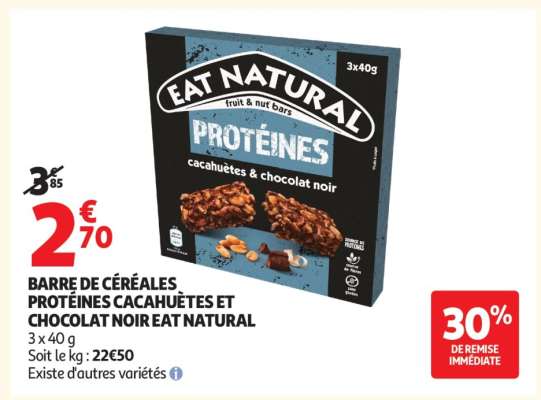BARRE DE CÉRÉALES PROTÉINES CACAHUÈTES ET CHOCOLAT NOIR EAT NATURAL